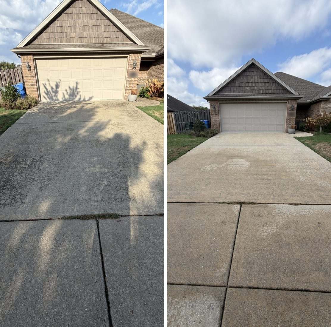 A driveway before and after a Wash It Wash It pressure wash in Fayetteville