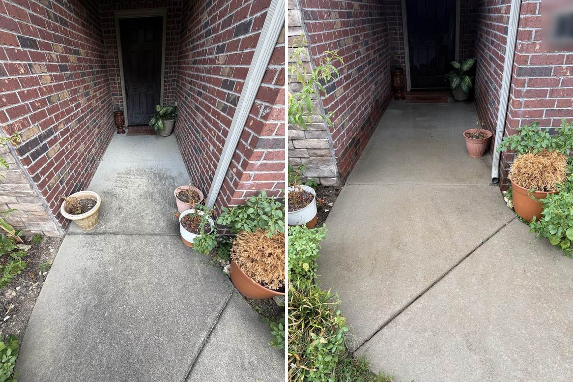 A concrete walkway before and after a Wash It Wash It pressure wash